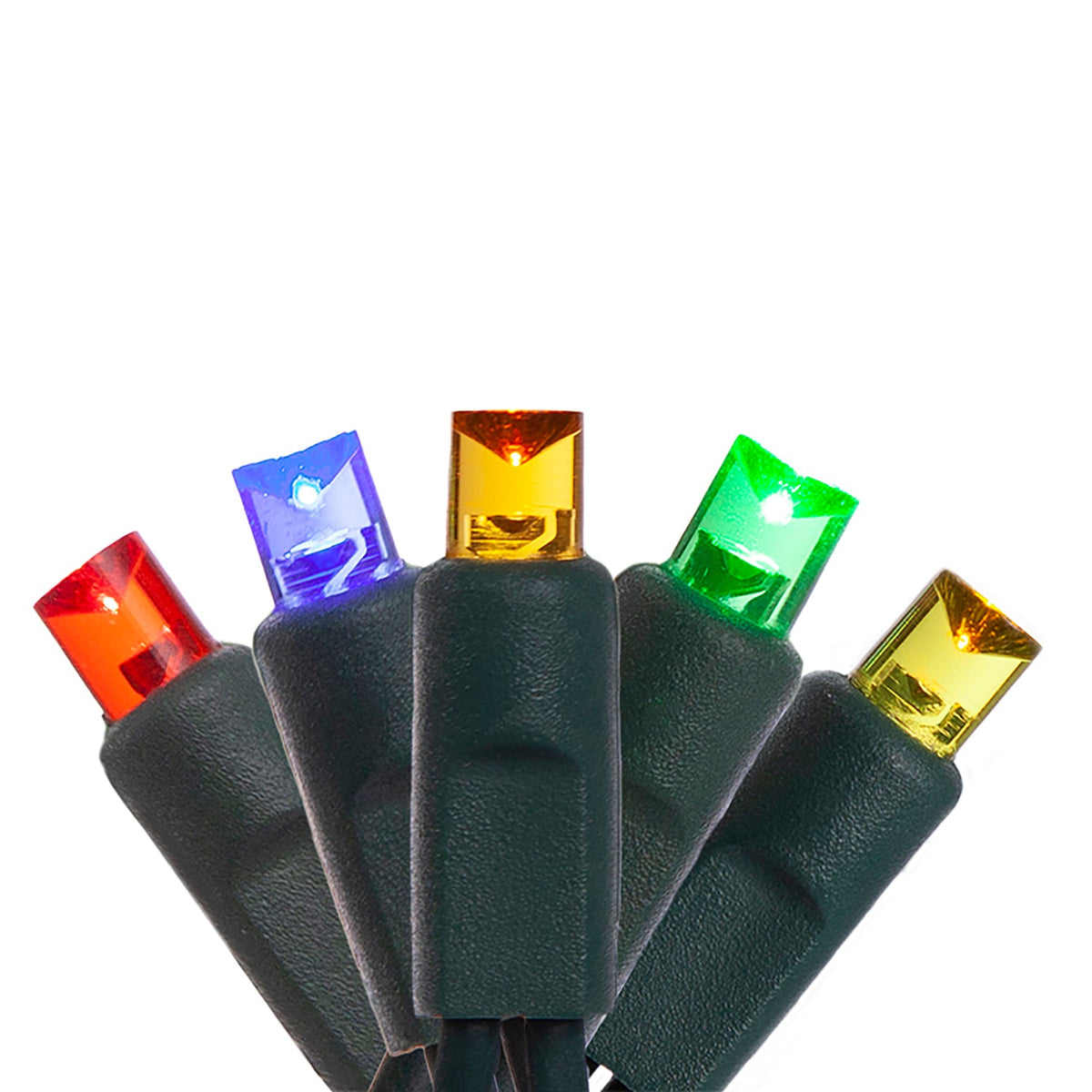 4 pack - 5mm - 100 ct - Multi-Colored LED - 4" spacing - Green wire - 33 ft long