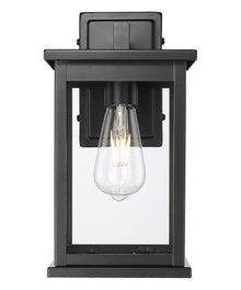 11"H Bowton II Outdoor Wall Light - Dusk to Dawn Matte Black Finish with Glass Shade by Millennium Lighting