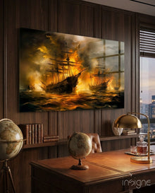 Navy in Flames Glass Wall Art || Designer Collection
