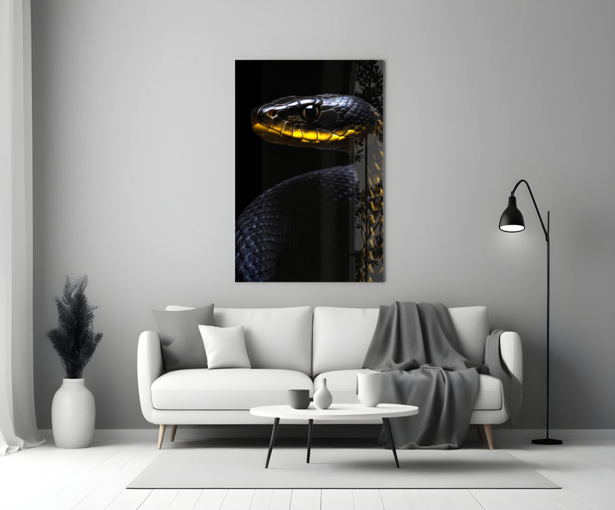 Black and Yellow Viper Glass Wall Art || Designer Collection