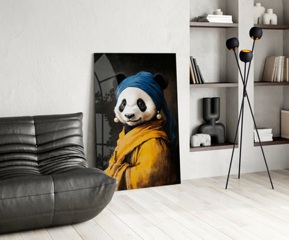 Panda with a Pearl Earring Glass Wall Art || Designer Collection